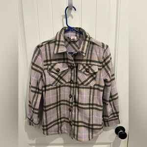 Girls Purple Plaid Button-Up Shirt Jacket -12